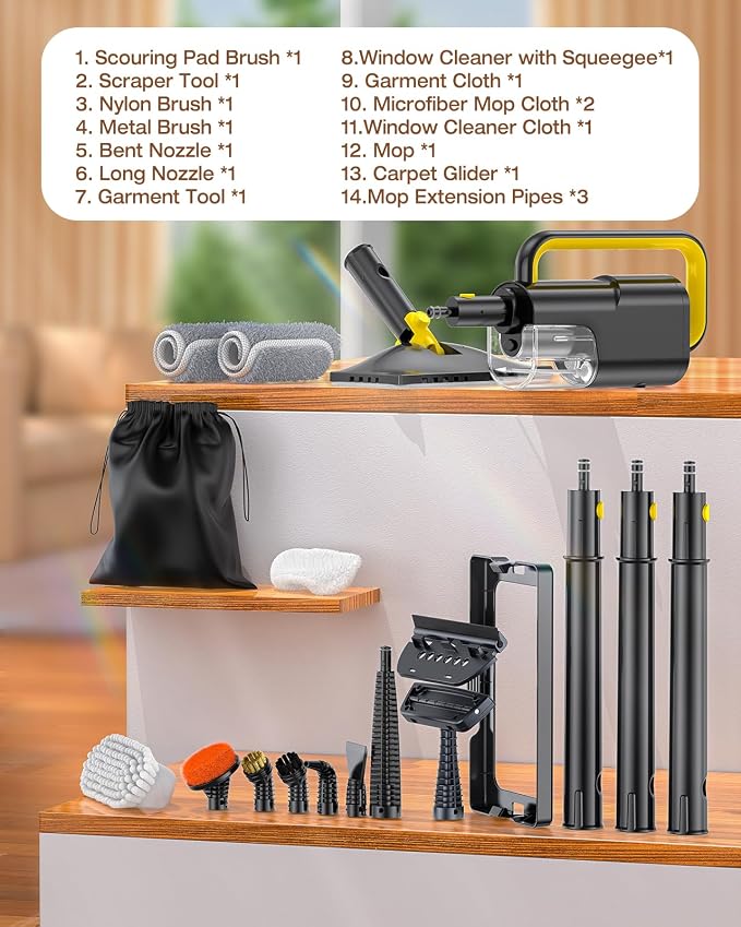 10-in-1 Steam Mop, Detachable Handheld Steam Cleaner for Multi-Surface | 350ml Tank,10s Heat-Up,248°F Steam Cleaner,2-Level Control,Swivel Head for Carpet,Floor,Tiles,BBQ grill,Car Accessories