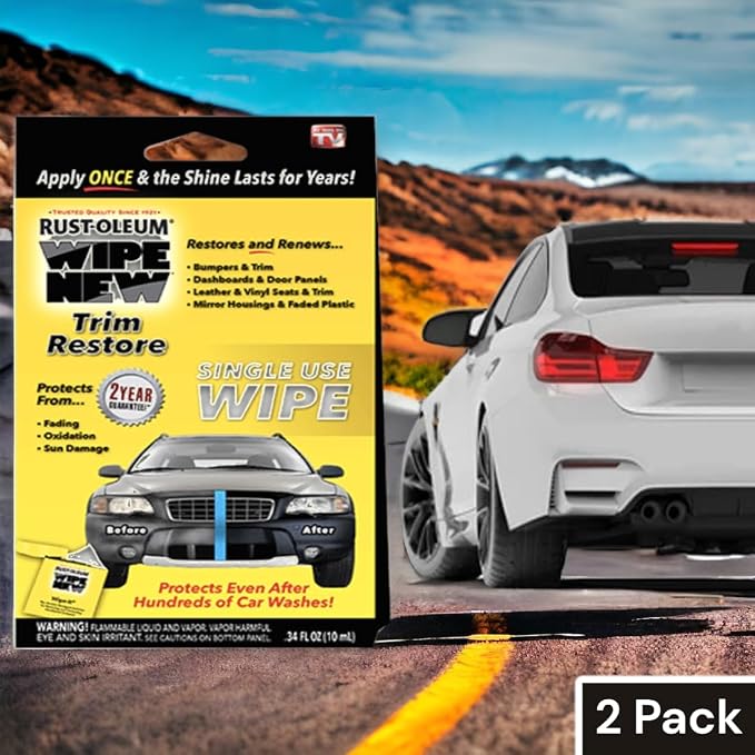 Wipe New Dashboard Bumper Car Interior Exterior and Auto Trim Restorer- Pack of 2