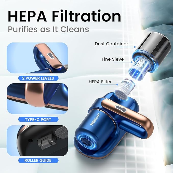 Cordless Mattress Vacuum Cleaner with UV Light, 13KPa Handheld Bed and Sofa Vacuum for Upholstery, HEPA Filter, Ideal for Couches, Cribs, and Furniture, Bed Cleaner,