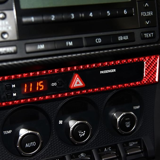 Red Real Carbon Fiber Accessories Hazard Light Button Panel Frame Decorative Decals Car Trim Stickers Compatible with Subaru BRZ/Scion FR-S/Toyota 86 2016 2017 2018 2019 2020
