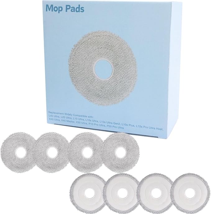 8-Pack Replacement Mop pads compatible with Dreame L50/L40/L40s/L30/L20/L10 Ultra/L10s Pro Ultra/L10s Pro Gen2/L10s Ultra Gen2/L10s Plus/ X50/X40/X30 Ultra/X40 Master/Mova P10/P50 Pro Ultra/V50 Ultra