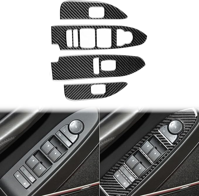 Car Window Lift Switch Panel Trim Real Carbon Fiber Compatible with Cadillac CTS 2008 2009 2010 2011 2012 2013 Interior Stickers Accessories