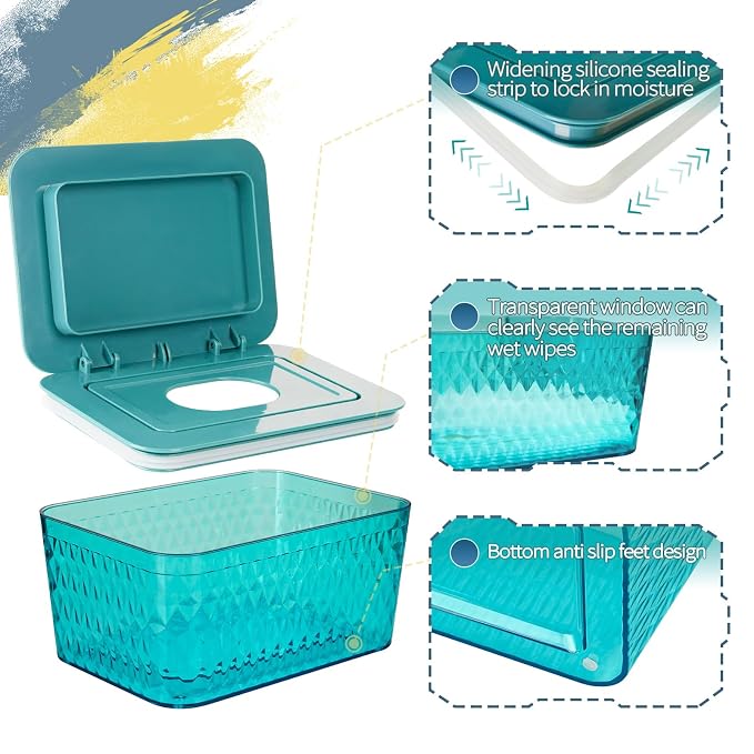 Wipes Dispenser, One-Handed Operation Wipe Holder for Baby & Adult, Seal-Designed Wipes Container for Bathroom Keep Diaper Wipes Fresh (Green)