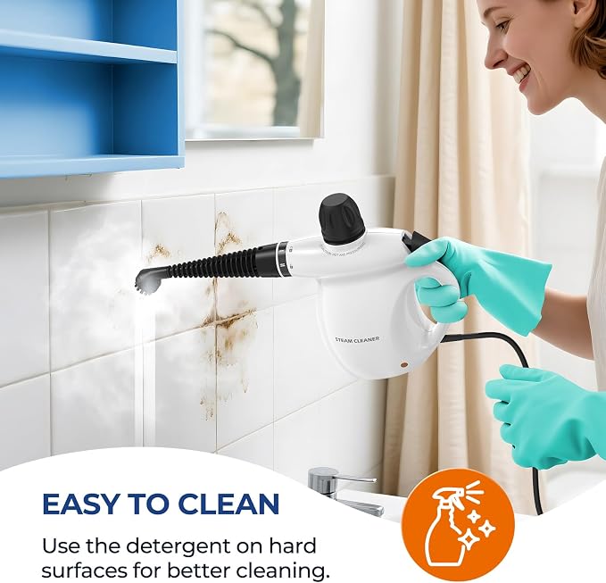 13Pcs Pressurized Handheld Steam Cleaner, Portable Deep Cleaning Steamer | Natural Deep Cleaning, Multi-Purpose for Home, Grout, Kitchen, Car, Window, Upholstery, Bathroom and Clothes