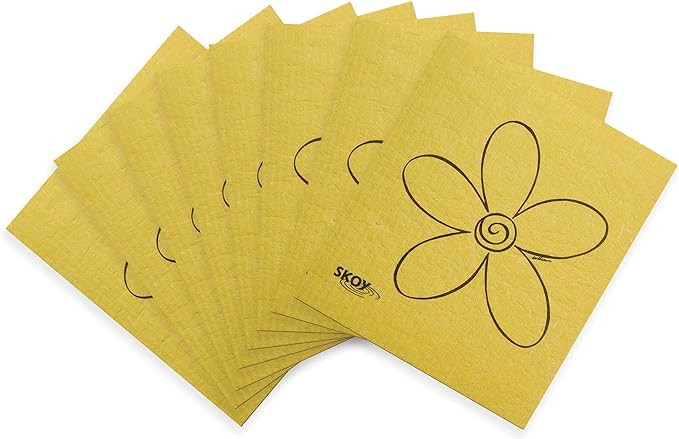 Skoy Cloth, 8-Pack Versatile Swedish Dishcloths for Kitchen and Household Use, Reusable Cleaning Cloths, Planet-Friendly, Dishwasher and Dryer-Safe, Yellow