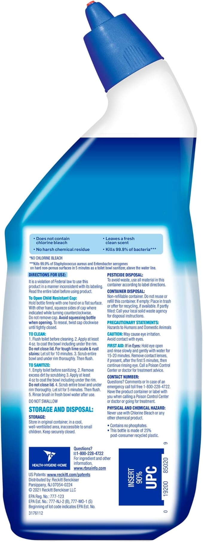 Lysol Toilet Bowl Cleaner Gel, For Cleaning and Disinfecting, Bleach Free, Ocean Fresh Scent, 24oz (Pack of 4)