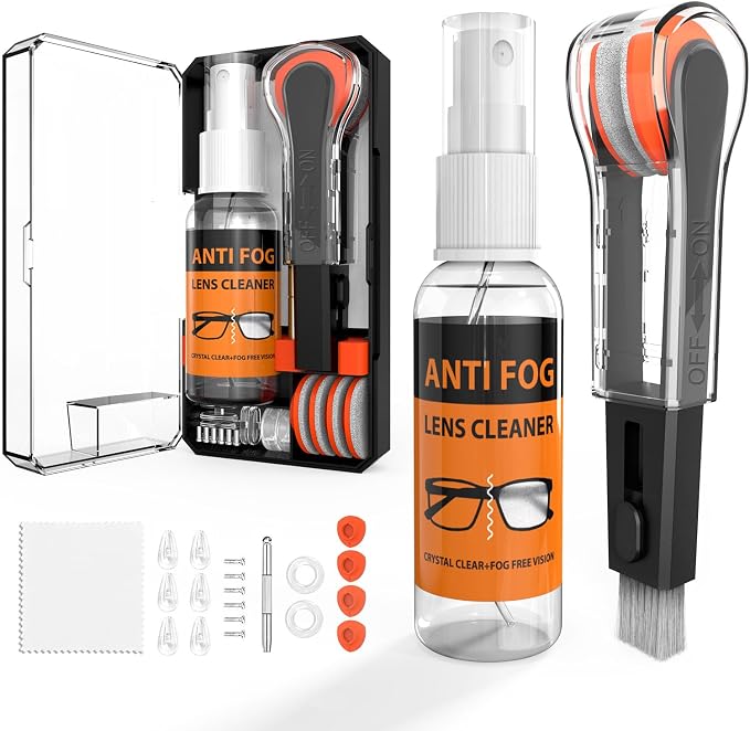 Glasses Cleaner,8 in 1 Glasses Cleaning Kit with 24H Anti Fog Eyeglass Cleaner Spray| Portable Glasses Cleaner Tool|Eye Glass Clean Cloths, Glasses Anti Slip with Soft Eyeglass Nose Pads & Ear Grip