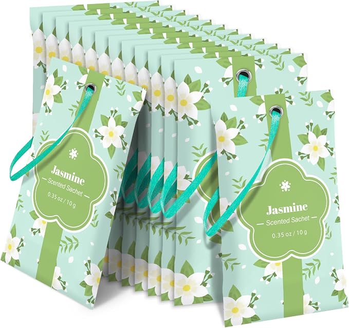 STRN Scented Sachets for Drawer and Closet, Jasmine Scent 14 Pack for Home | Long-Lasting Sachets, Small Space Air Freshener for Wardrobes