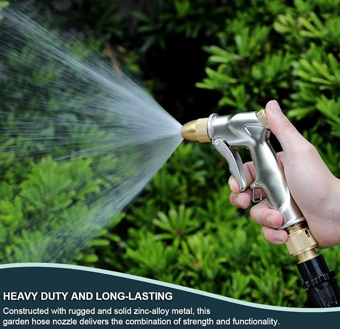 ESOW Garden Hose Nozzle Heavy Duty Metal, Full Brass Pistol Grip 4 Patterns | Ergonomic handle reduces hand fatigue. Rustproof, leak-proof. For car wash, lawn watering, pet shower, outdoor cleaning