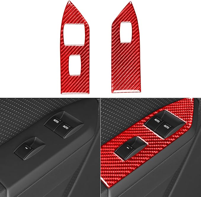 Red Real Carbon Fiber Trim for Ford Mustang Accessories | for GT Shelby 2005 2006 2007 2008 2009 Window Lift Switch Panel Cover Interior Thick Overlay Decal