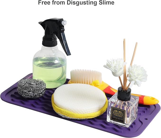 ZLR Silicone Sink Caddy Tray (6" x 12" / 153 x 305mm) - Narrow Sponge Holder for Kitchen Counter - Waterproof Dish Drying Mat, Non-Slip Soap Dispenser Mat & Bathroom Vanity Organizer (Meadow Violet)