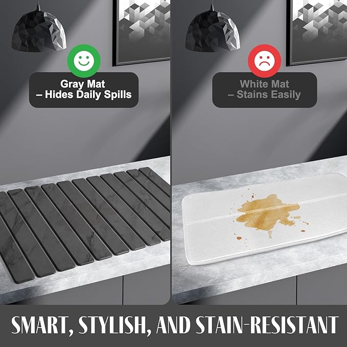 Extra Large Stone Dish Drying Mat for Kitchen Counter, 28"(L)×16 "(W) Foldable Quick Dry Dish Drying Mats, Absorbent Diatomaceous Earth Stone Drying Mats for Plate Rack Bottles Cups - Gray Marble