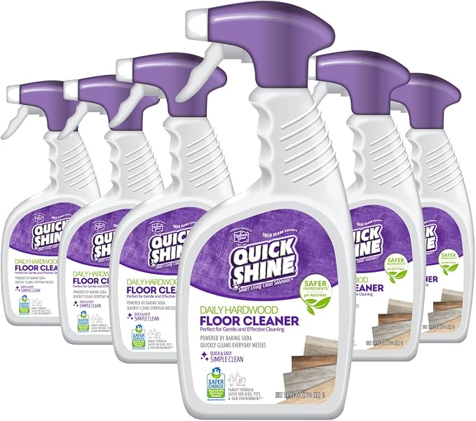 Quick Shine Hardwood Floor Cleaner 24 oz-6 Pk, Streak-Free, No Residue | Powered by Baking Soda, Fresh Island Essence, pH Neutral, No Rinse, PFAS & Ammonia Free, EPA Safer Choice Made in USA