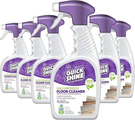 Quick Shine Hardwood Floor Cleaner 24 oz-6 Pk, Streak-Free, No Residue | Powered by Baking Soda, Fresh Island Essence, pH Neutral, No Rinse, PFAS & Ammonia Free, EPA Safer Choice Made in USA