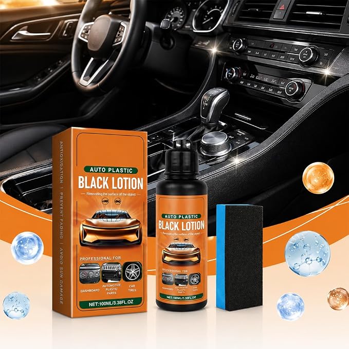 Auto Plastic Restorer Kit, Plastic Restorer for Cars Interior Exterior Detailing Black Lotion with Sponge, Can Restore The Luster Of Faded Plastics And Rubbers Fast Drying Long Lasting Coating (2Pcs)