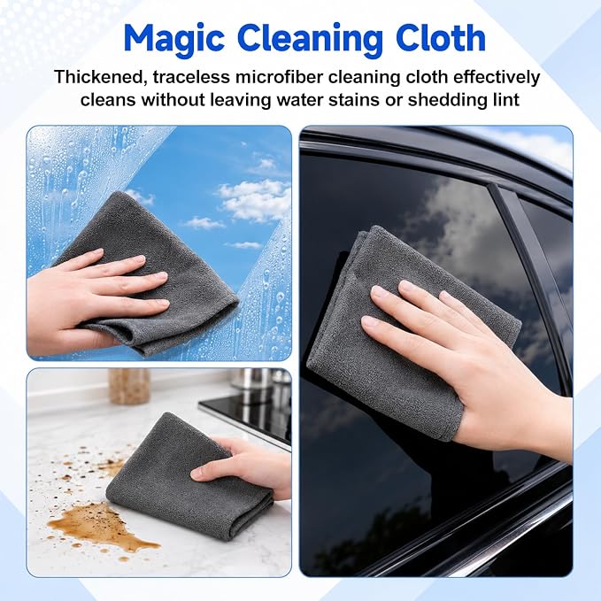 5PCS Magic Cleaning Cloth, Thick Microfiber, Streak‑Free for Windows & Glass, Lint Free Reusable Glass Cleaning Rags, Streak Free Magic Cloth for Car Windshields, Mirrors, Stainless Steel (20x30cm)
