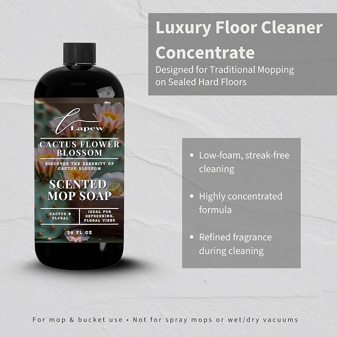 Lapew Cactus Flower Scented Mop Soap - Luxury Floor Cleaner Concentrate for Mopping Tile, Laminate, Vinyl & Hardwood | Streak-Free, Low-Foam | 36 oz