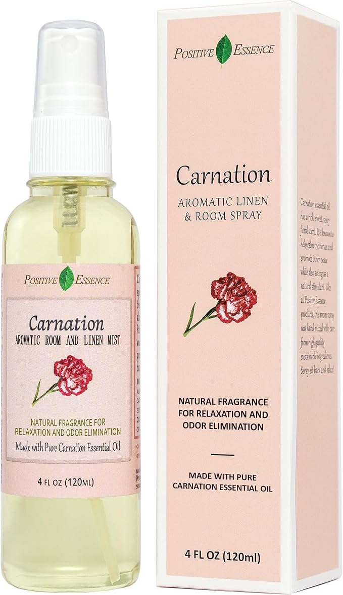 Carnation Pillow & Room Spray with Essential Oils, Home Fragrance, 4 fl oz | Carnation Aroma, Essential Oil Blend, Pillow and Room Spray, Linen Freshener, Bathroom Mist, Home Fragrance, 120 mL
