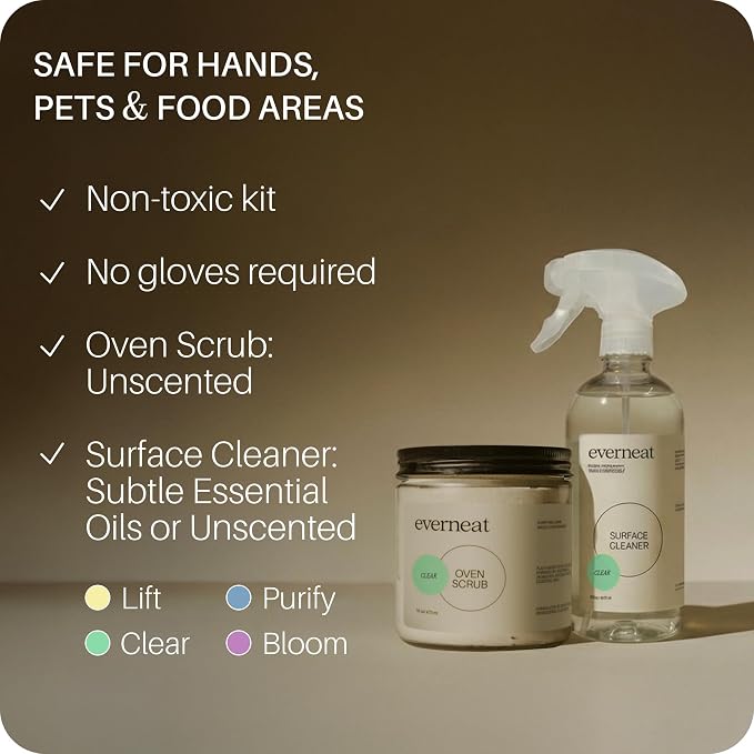 Everneat Oven Cleaning Kit: Natural Oven Cleaner and Kitchen Cleaner | Heavy Duty | Grill, Stovetop, Rack | Fume-free | Non-toxic | Safe to Clean All Ovens (Unscented) | Refillable Glass Jar & Bottle