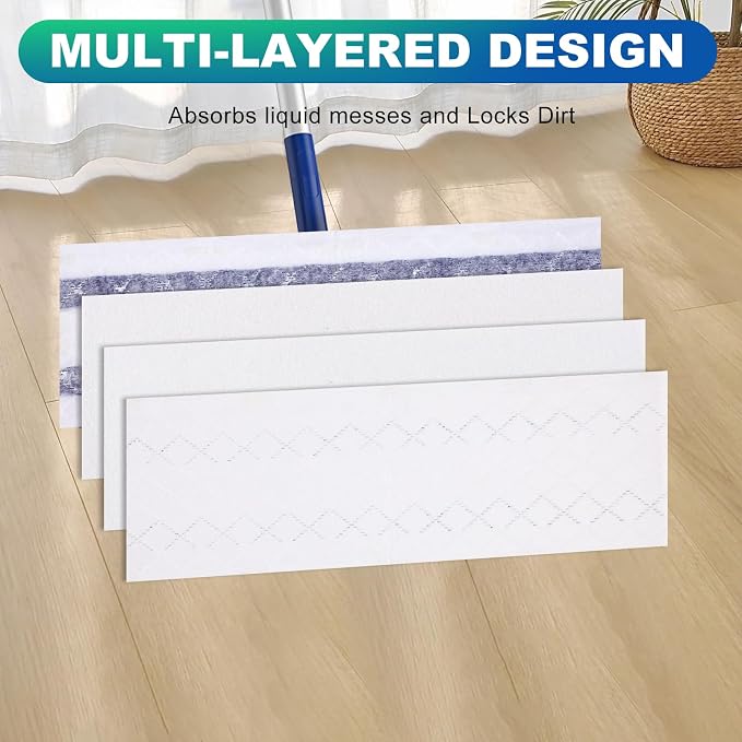 Disposable Mop Replacement Pad, Microfiber Cleaneing Pads for All 16-18'' Hook Loop System Flat Mop, Heavy-Duty Sweeping Cleaner Pads for Multi-Surface Hardwood