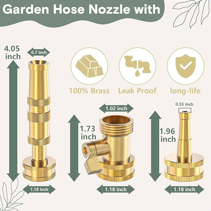 Twinkle Star Brass Twist Hose Nozzle, Hose Shut Off Valve, 3 Pack | 3/4" GHT Heavy-Duty Connector 3 Pack, On-Off Valve, Leakproof Operation