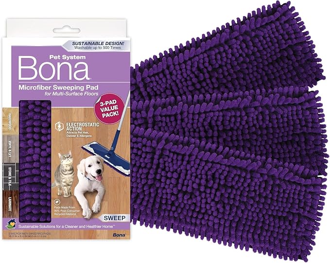 Bona Pet System Microfiber Sweeping Pads for Multi-Surface Floors - 3 Count