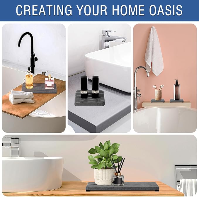 2PCS Water Absorbing Stone Tray, Fast Drying Stone Sink Tray, Water Absorbent Diatomite Trays, Stones Soap Trays, Diatomite Coasters for Kitchen Sink Bathroom Counter, Hand Soap Dish & Holders