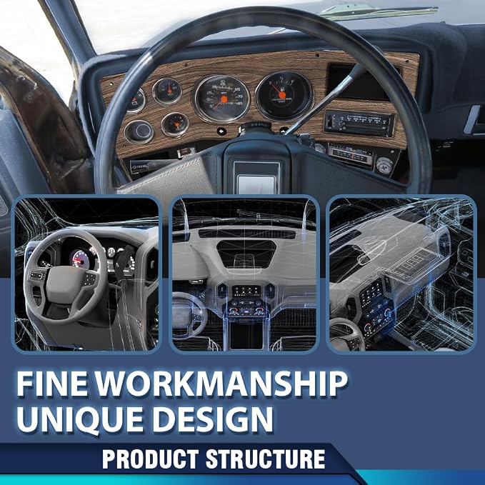 PIT66 Dash Bezel Gauge Cluster Cover Fit Chevy GMC Pickup Truck 1975-1980 | Instrument Panel Trim Replacement Fit Chevy GMC Pickup Trucks 1975-1980, Woodgrain & Black Finish, Fits Models Without AC
