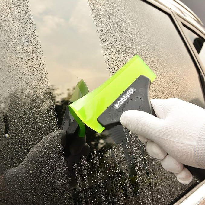 FOSHIO Squeegee Scraper Shower Mirror Glass Wiper Window Cleaner with 1 Extra Rubber Blade Non-Slip Handle for Auto Window Tint Tool Home