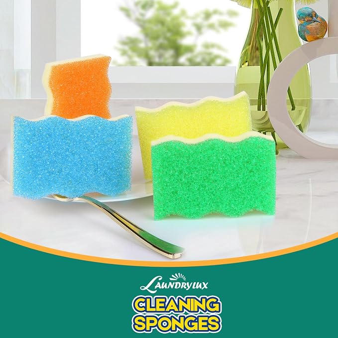 LAUNDRYLUX Scrub Sponge, 8 Pack Dual-Sided Temperature-Responsive Scrubber - Non-Scratch - Multipurpose Dish Sponges for Kitchens, Bathrooms, and Outdoor Use - Wave-Shaped