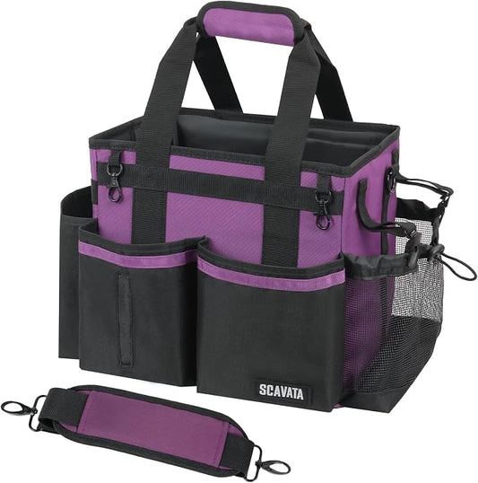 SCAVATA Compact Wearable Cleaning Caddy with Handle & Shoulder Straps | Small Cleaning Supplies Organizer, Under Sink & Car Cleaning Tools Storage Bag for Housekeepers Cleaners, RoyalPurple