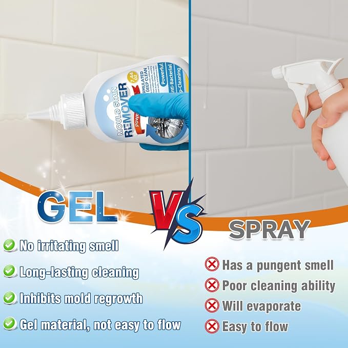 Housemold Stain Remover Gel for Washing Machine & Bathroom – Low Odor Remover Gel for Rubber Gaskets, Caulk, Shower Grout, Silicone Sealant, Toilet, Kitchen Sink, 8 FL