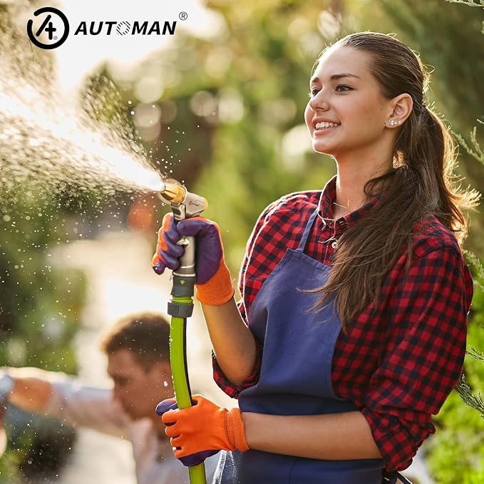 AUTOMAN Garden Hose Nozzle Sprayer, 2 Pack High Pressure Spray Nozzle, 100% Metal Water Hose Nozzle, 4 Patterns Watering Nozzle, Heavy Duty Garden Nozzle for Watering Plants & Lawns, Washing Cars