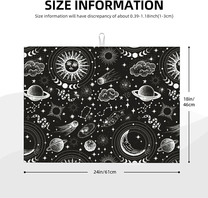 Sun And Moon Dish Drying Mat 18 x 24 Inch for Kitchen Counter Cute Kitchen Mat Microfiber Kitchen Countertop Absorbent Reversible Drainer Rack Pad Dish Drying Mat