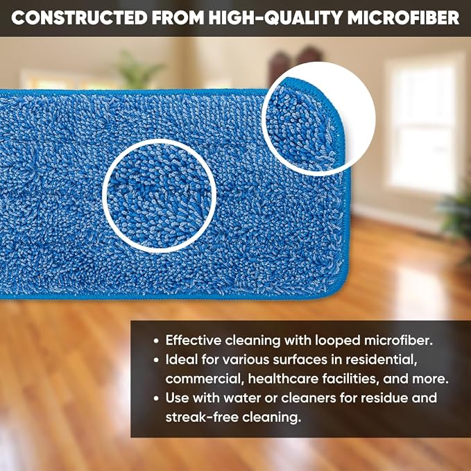 Microfiber Wholesale 18 inch Microfiber Mop Pads - Machine Washable, Reusable, Refills & Replacement Wet Mop Heads Compatible with Any Microfiber Flat Mop System (18 Pack)