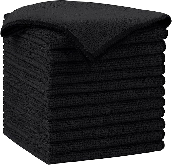 AIDEA Black Microfiber Cleaning Cloth-12PK, Absorbent Cleaning Rags 12"x12" | Microfiber Towels for Cars Lint Free Soft Microfiber Towels, Kitchen Towels Dusting Cloth, Dish Rags, Cleaning Towels