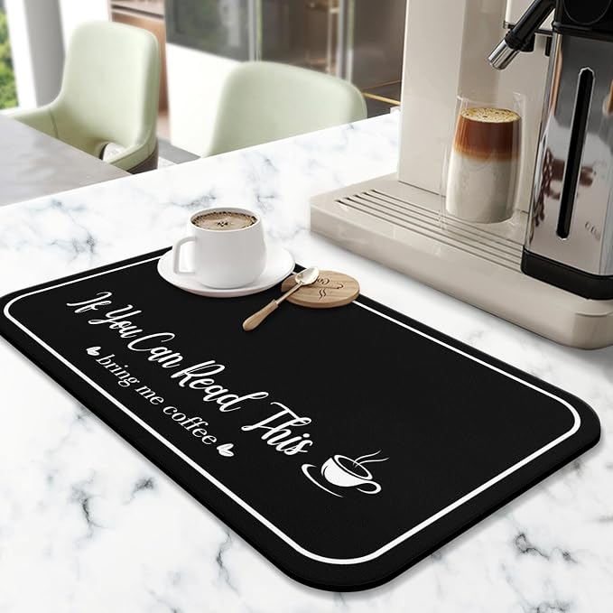 Coffee Bar Mat for Countertops 18inx24in,Absorbent Hide Stain Anti-Slip Cafe Bar Accessories Fit Under Coffee Machine Mat,Dish Drying mats for Kitchen