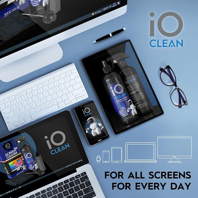 Screen Cleaner Spray (16oz - 473ml) – Large Cleaning Kit | for LCD LED OLED TV Smartphone, iPad, Laptop, Touchscreen, Computer Monitor, Electronic Devices 3 Cloths and 2 Nozzles