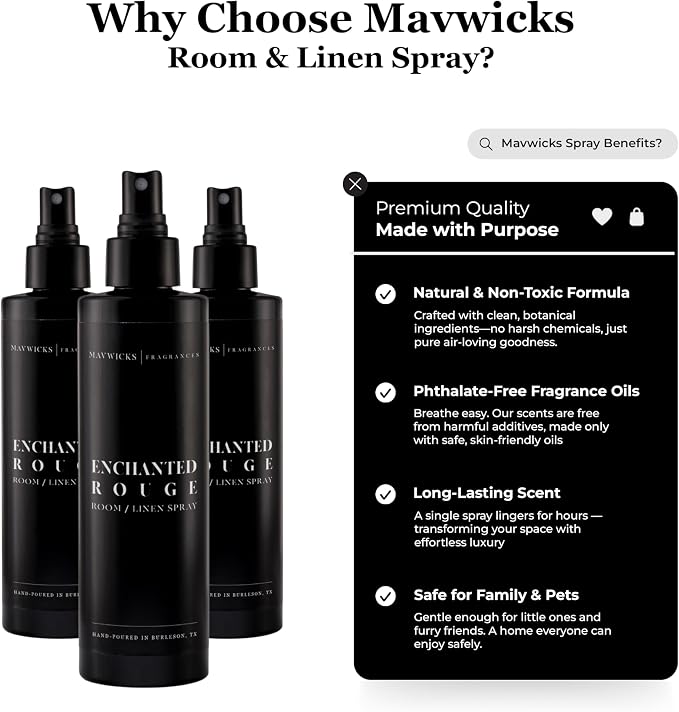 Mavwicks Fragrances - (Enchanted Rouge) Linen & Room Spray (8oz) – Bedroom & Home Fragrance Mist, Long-Lasting Freshness To Brighten Up Your Space, Fabric & Air Freshener, Aromatherapy Scent Spray