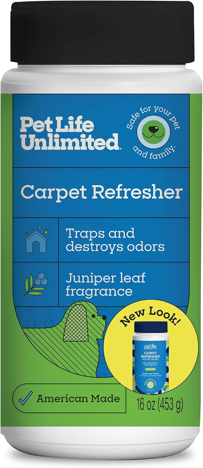 Pet Life Unlimited Carpet Deodorizer Powder, 16 oz, Strong Pet Odor Eliminator & Carpet Freshener, Plant-Based Juniper Leaf Scent, Pet Safe (Pack of 1)