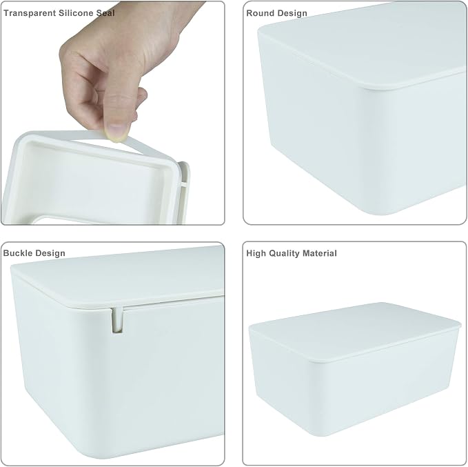 Diaper Wipes Dispenser, Tissue Storage Box Case (White) | Wet Wipe Dispenser Holder with Lid for Home, Office, Cars