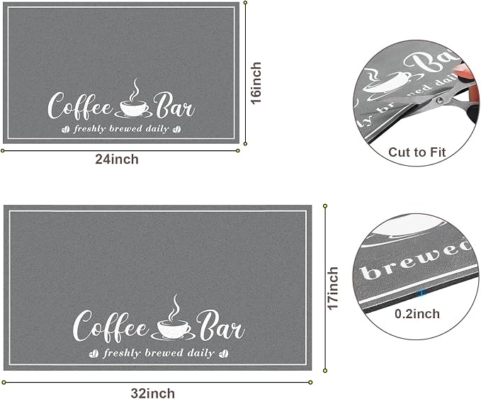 CooRug Absorbent Coffee Mat, Fashion Dish Drying Mat for Kitchen Counter Coffee Bar Accessories Espresso Machine Dish Rack 17" x 32" Dark Grey