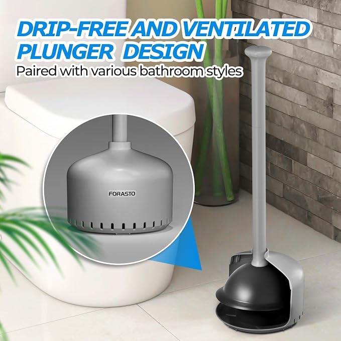 FORASTO Toilet Plunger with Holder,Plungers for Bathroom with Holder,Heavy Duty Plunger with Cover,Bathroom Decor，Bathroom Accessories，Toilet Bowl Cleaners,Charcoal Gray | Plungers for Bathroom, Toilet Bowl Cleaners, Apartment Must Haves, Bathroom Deco...