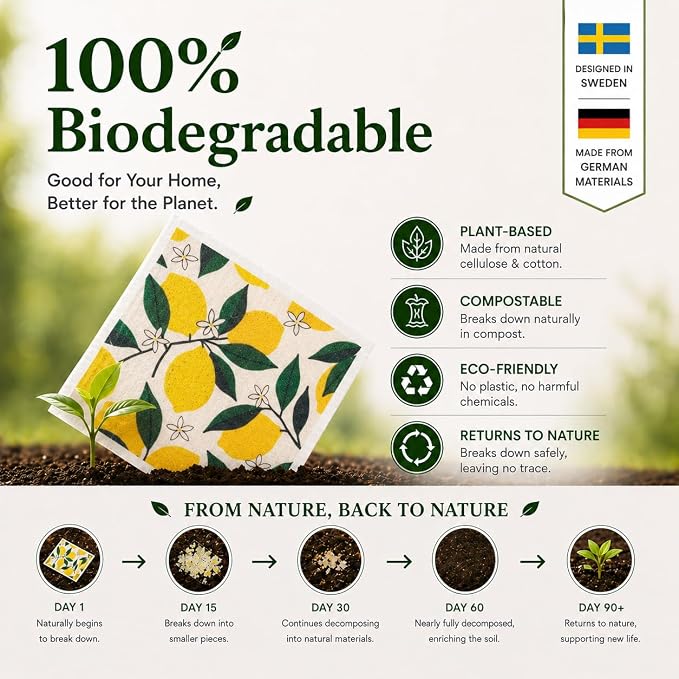10 PCS Fruits Print Swedish Dishcloths for Kitchen 100% Biodegradable, Reusable Cellulose Sponge Cloths Ultra Absorbent, Eco Friendly Cleaning Towels Dishcloths for Washing Dishes & General Cleaning