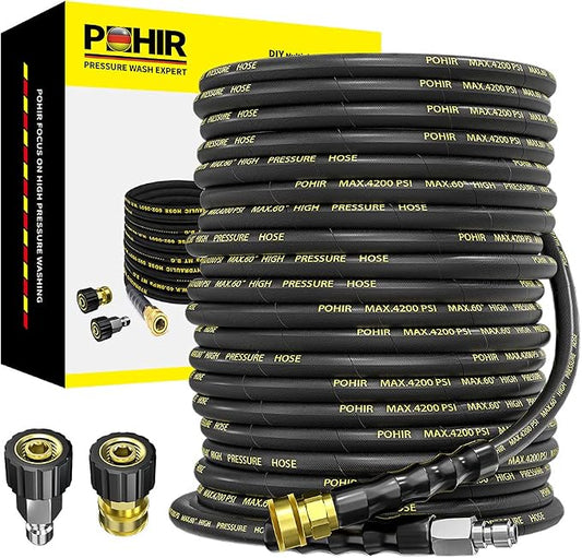 Power Washer Hose 125FT, High Pressure Washer Hose with 3/8'' Quick Connector, Steel Wire Braided Hose with 2 Quick Connect Kits Compatible M22 14 mm, Hose for Pressure Washer 4200 PSI | 2pcs Quick Connect with M22 14mm Adapters, Steel Wire Braided 1/4...