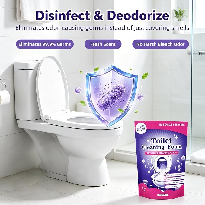 Toilet Cleaning Foam Powder, Toilet Bowl Cleaner for Limescale, 3.52 Oz | Self-activating foam helps loosen hard water marks, yellow stains, toilet rings and mineral buildup for easier bowl care