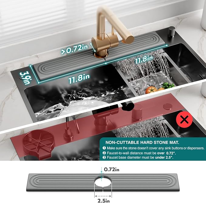 eormoe Kitchen Faucet Absorbent Mat - Diatomaceous Earth Splash Guard for Sink Faucet, Aesthetic Water Absorbing Stone Tray in The Modern Home [Grey, 23.6" x 3.9"]