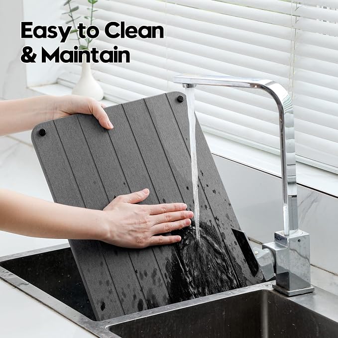 Razborci Stone Dish Drying Mat for Kitchen Counter, Water Absorbing Bathroom Tray Sink Organizer, Diatomaceous Earth Countertop Dish Rack Riser Sponge Holder Soap Dish, Dark Gray, 16" x 12"