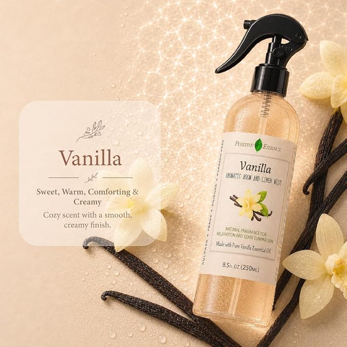 Vanilla Linen and Room Spray, Natural Home Fragrance Made with Pure Vanilla Essential Oil, Perfect Bathroom Air Freshener or Linen Spray (8.5 fl oz)