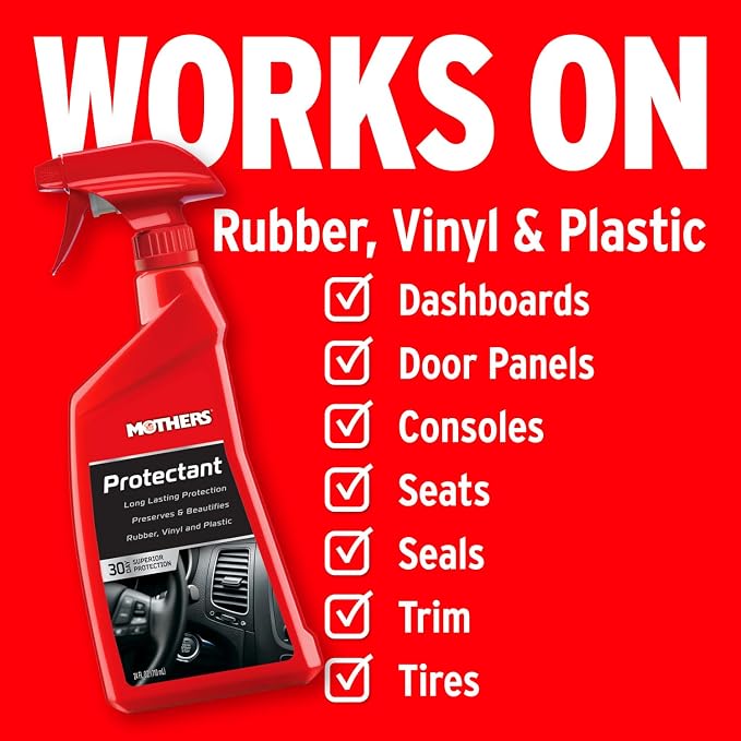 Mothers Protectant, 24 oz. (05324) | Long-Lasting UV Protection for Rubber, Vinyl & Plastic, Shields Dash, Trim, Bumpers & Tires from Fading, Cracking & Drying